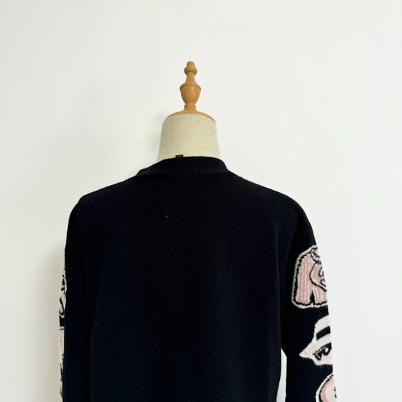 Chanel Black Knit Cardigan Cartoon Embroidery Plays Up Luxury Childlike Style - Picture 9 of 11